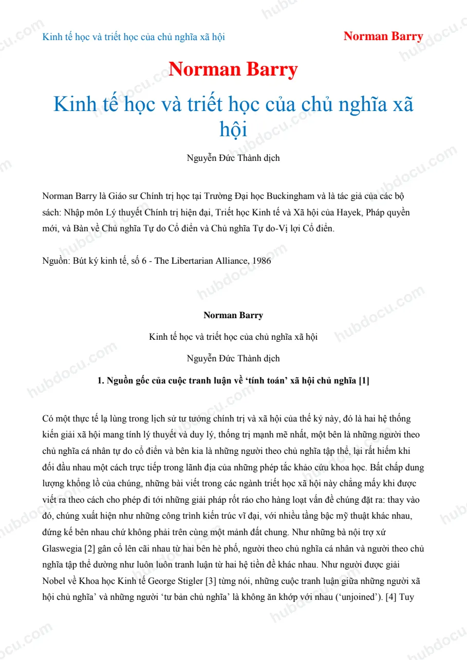 Kinh tế học và triết học của chủ nghĩa xã hội