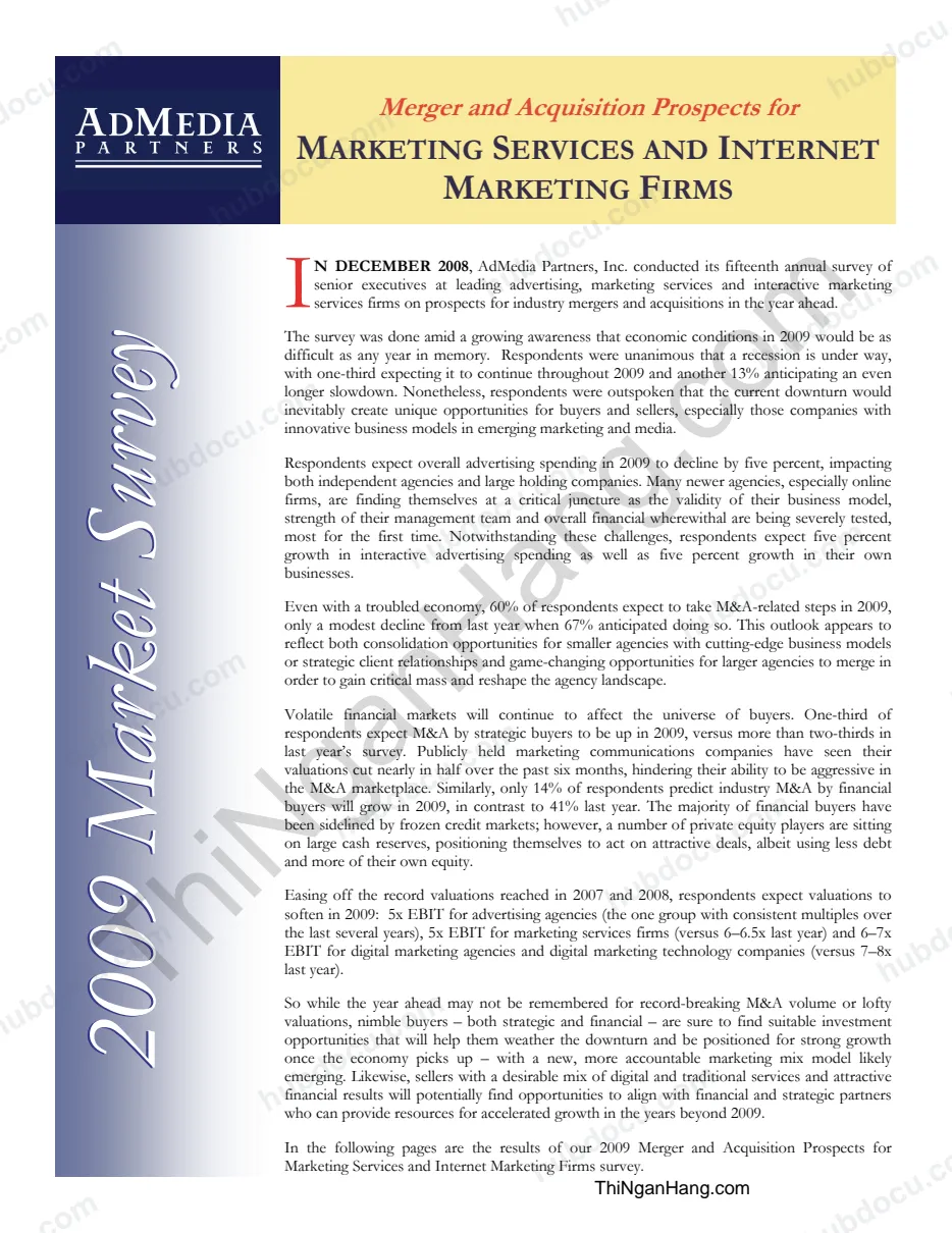 Merger and acquisition prospects for advertising marketing services and interactive firms (Tiến trình Mua bán sáp nhập Cty Marketing)