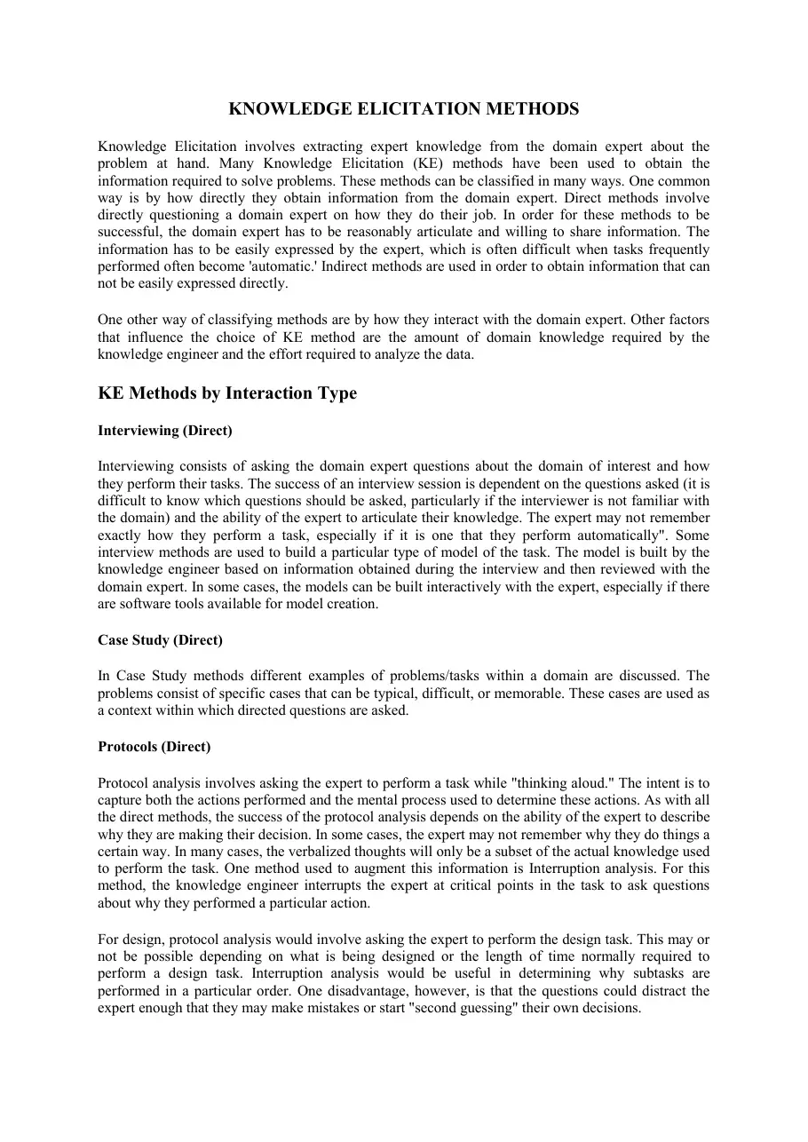Knowledge Elicitation Methods (Các phương pháp thu thập tri thức)