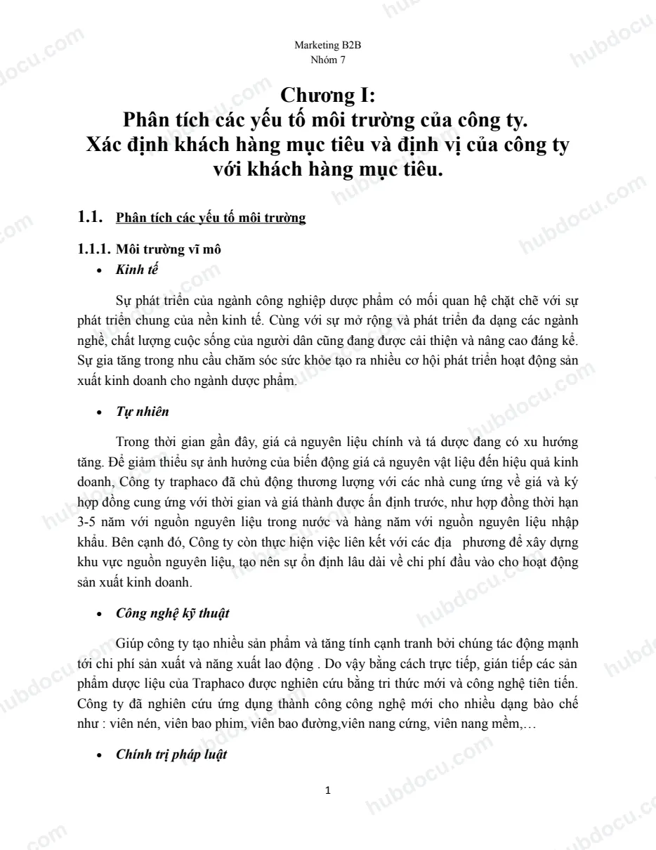 Tiểu luận - Phân tích marketing mix đáp ứng đoạn thị trường B2B của công ty dược phẩm Traphaco