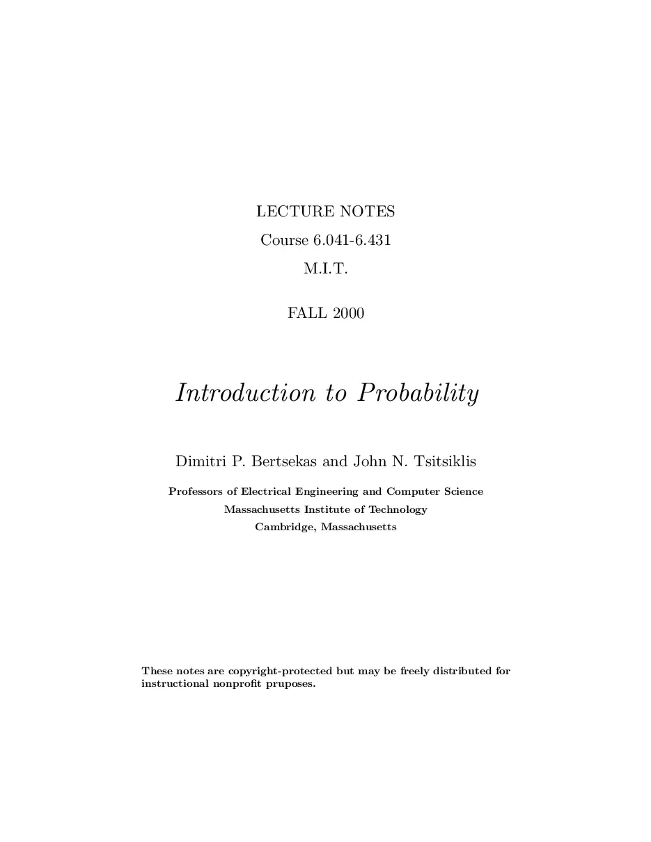 Introduction to Probability (Nhập môn Xác suất) - Dimitri Bertsekas và John Tsitsiklis (Tiếng Anh)