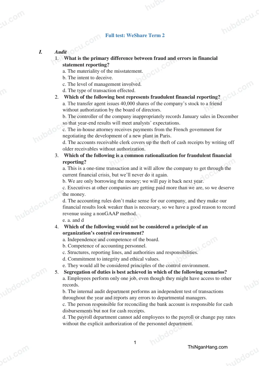 Full test for Big4 (Đề 2) - Kiểm toán Deloitte, KPMG, EY, PwC