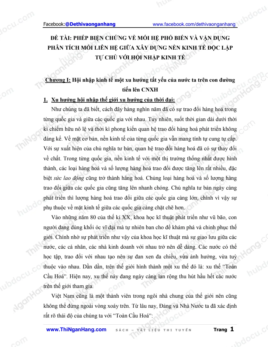 Tiểu luận - Phép biện chứng về Mối liên hệ phổ biến và vận dụng phân tích mối liên hệ giữa xây dựng nền kinh tế độc lập tự chủ với hội nhập kinh tế quốc tế