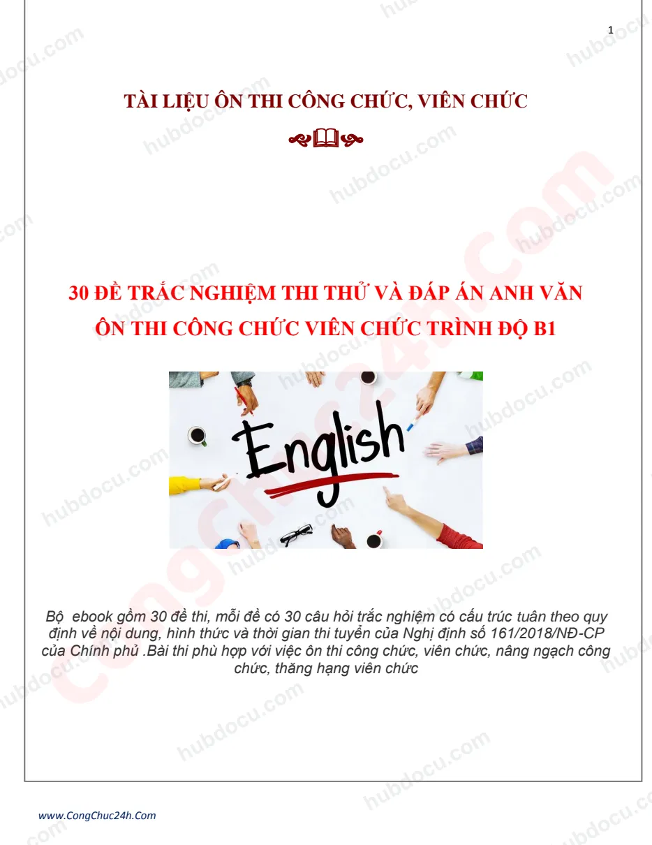 30 đề tiếng Anh ôn thi công chức viên chức (kèm đáp án)