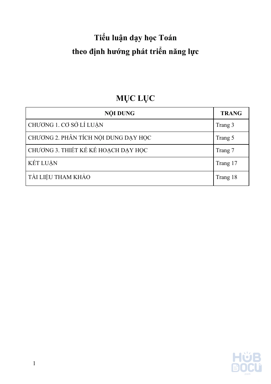 Tiểu luận dạy học Toán theo định hướng phát triển năng lực