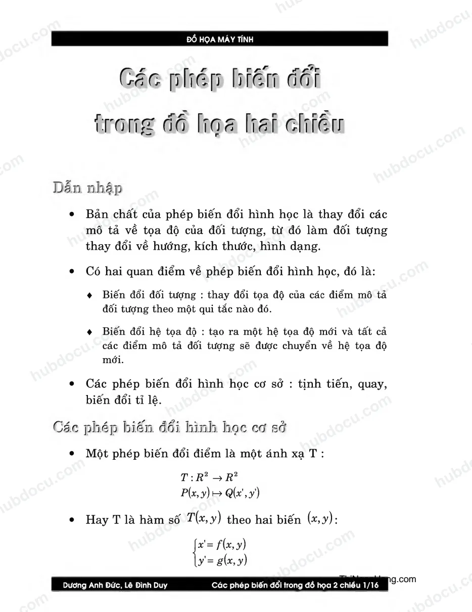 Các phép biến đổi trong đồ họa hai chiều