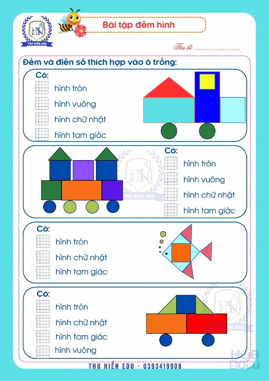 Bài tập Đếm hình cho các bé 5-6 tuổi