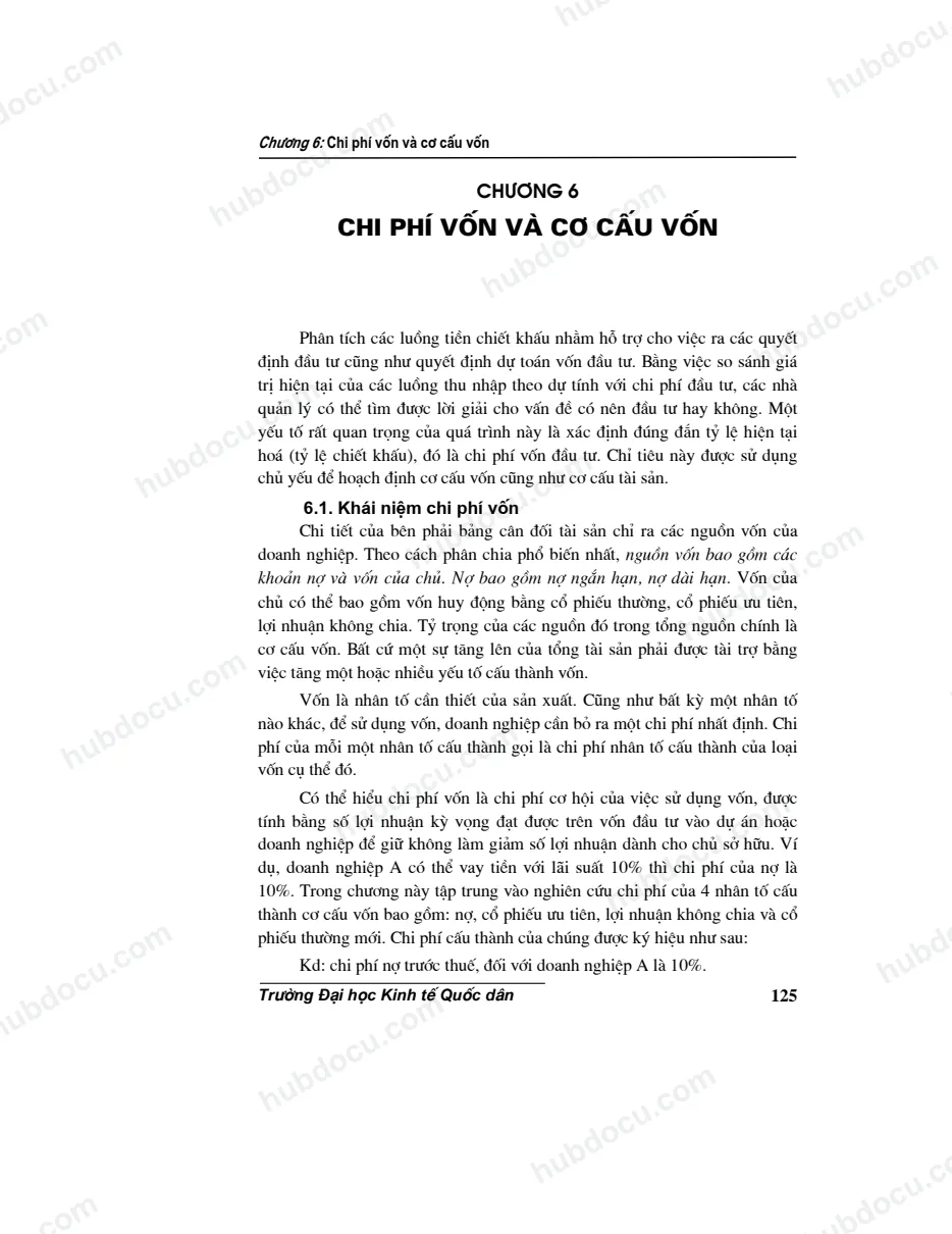 Chương 6. Chi phí vốn và cơ cấu vốn - Giáo trình tài chính doanh nghiệp (10 chương)
