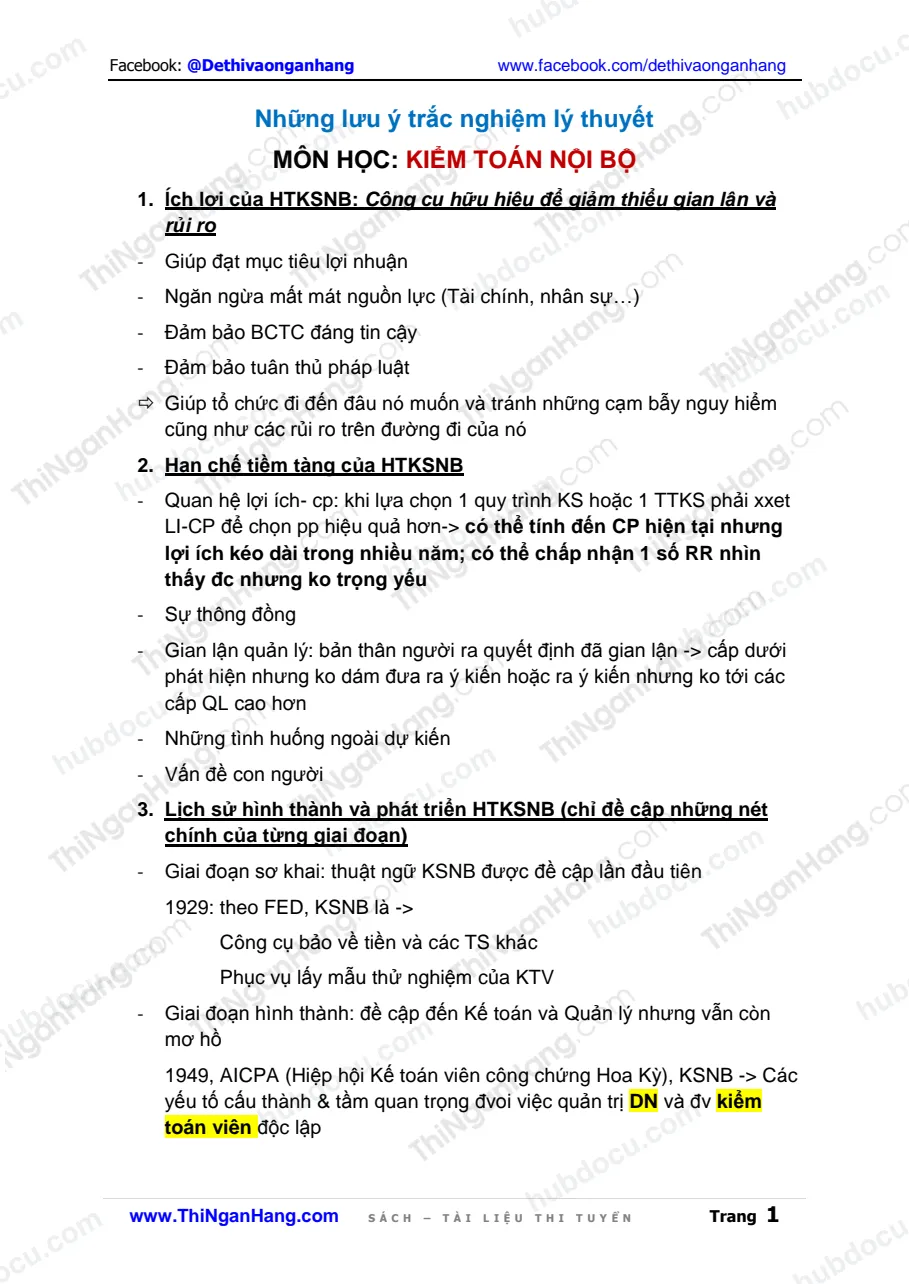 Hướng dẫn ôn tập môn kiểm toán nội bộ