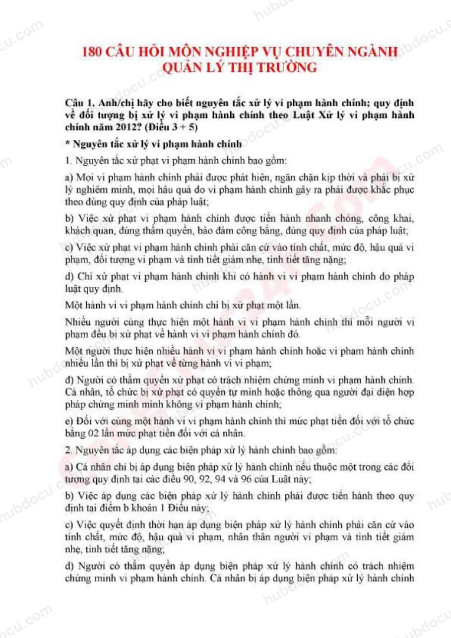 Bộ 180 câu hỏi Quản lý thị trường (có đáp án)