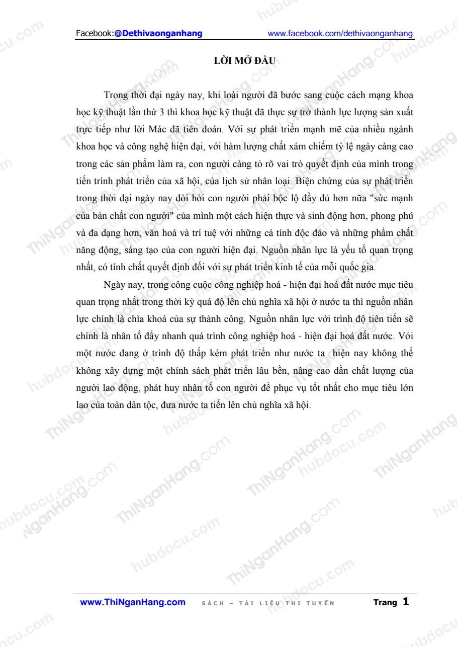 Tiểu luận - Phát triển và sử dụng nguồn nhân lực trong sự nghiệp công nghiệp hóa - hiện đại hóa đất nước