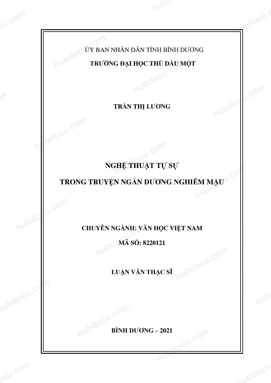 Luận văn thạc sĩ văn học - Nghệ thuật tự sự trong truyện ngắn Dương Nghiêm Mẫu