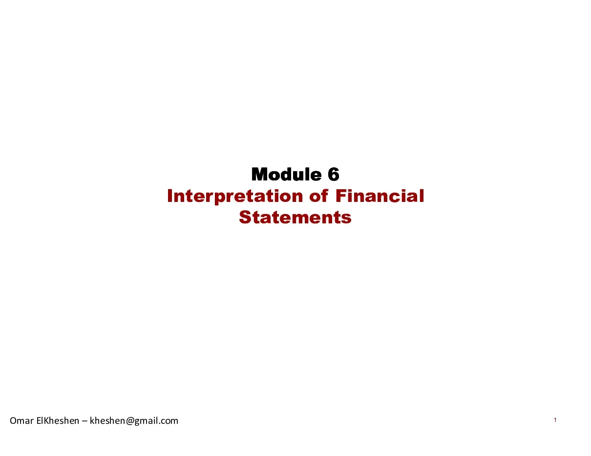 Interpretation of Financial Statements (Phân tích báo cáo tài chính) - Act 6 - Omar ElKheshen
