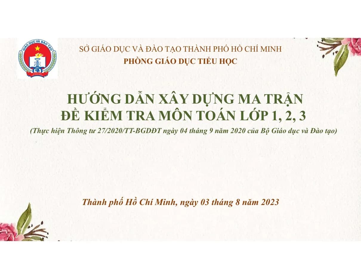 Hướng dẫn xây dựng ma trận đề kiểm tra môn Toán lớp 1, 2, 3