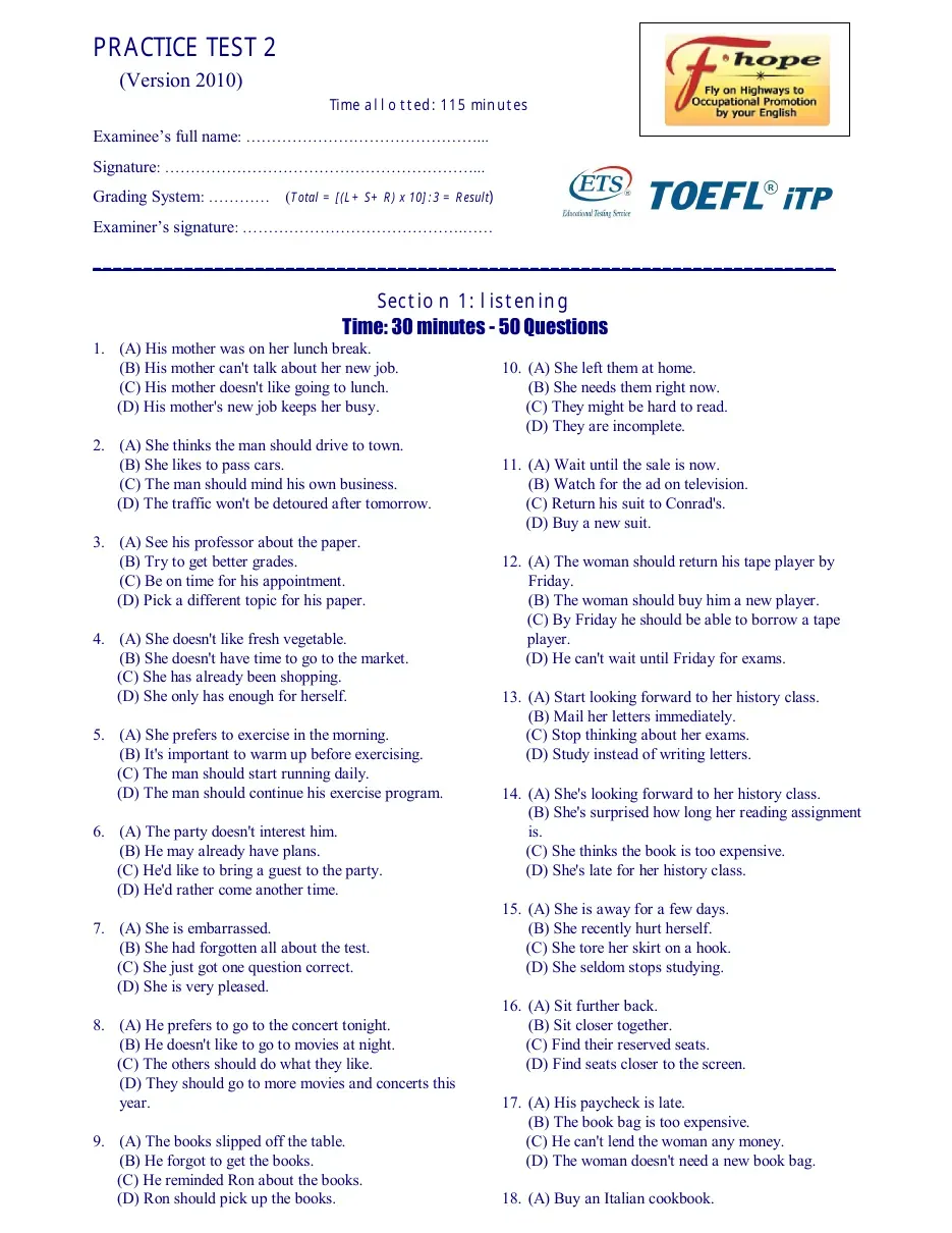 TOEFL iTP Practice test 2 (Test 2)