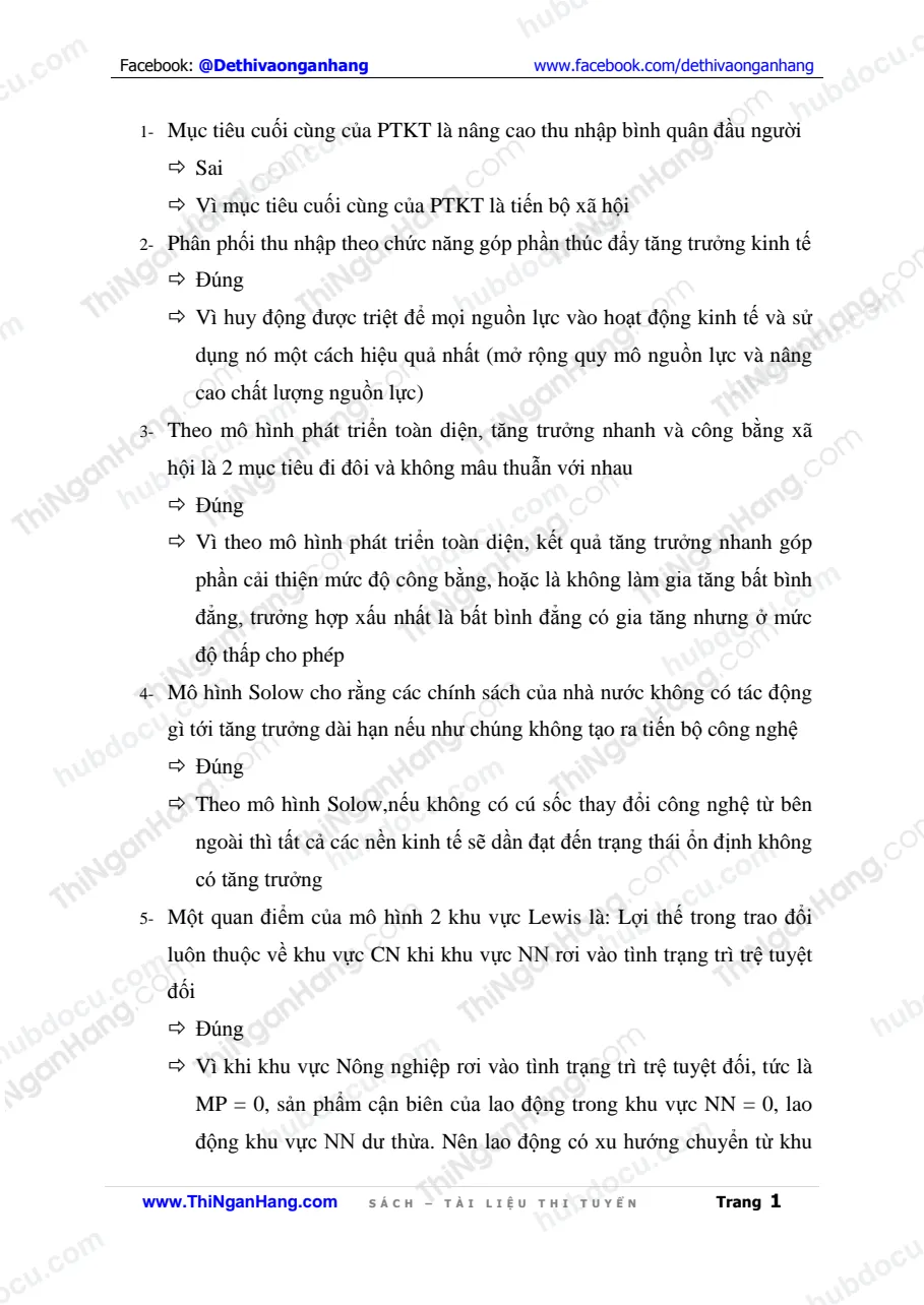 53 câu Đúng Sai và 20 câu lựa chọn Kinh tế phát triển (có đáp án)