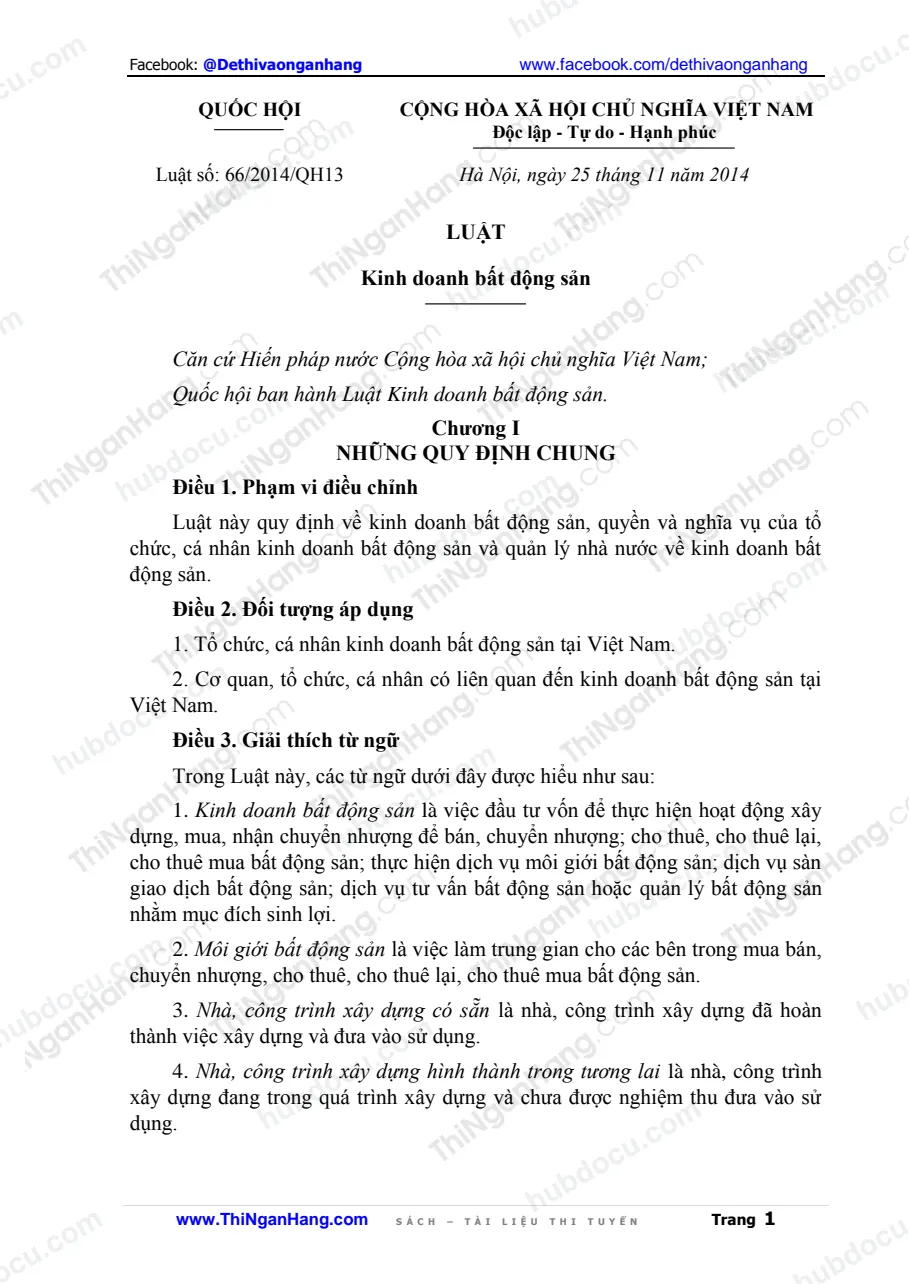 Luật kinh doanh bất động sản 2014 - Luật 66-2014-QH13 ngày 25-11-2014