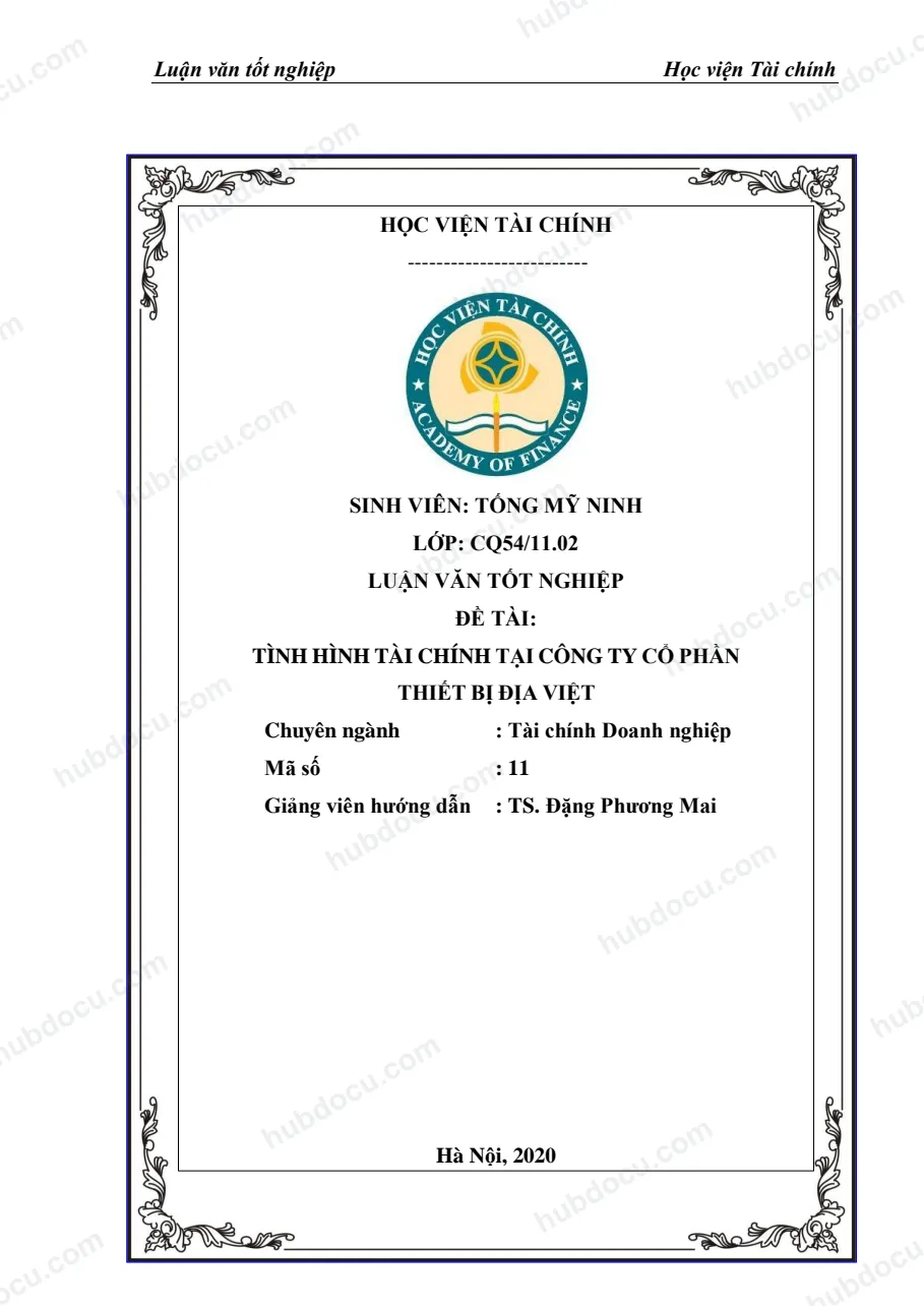 Luận văn tài chính - Tình hình tài chính công ty cổ phần thiết bị Địa Việt
