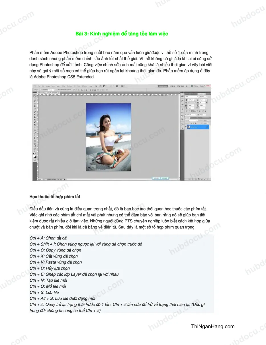 Adobe Photoshop CS5 Extended. - Kinh nghiệm để tăng tốc làm việc