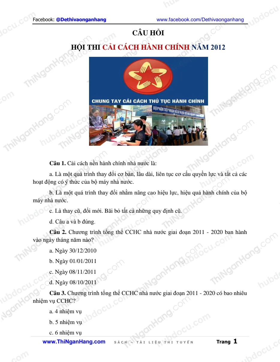 Bộ 102 câu hỏi trắc nghiệm Cải cách hành chính năm 2012
