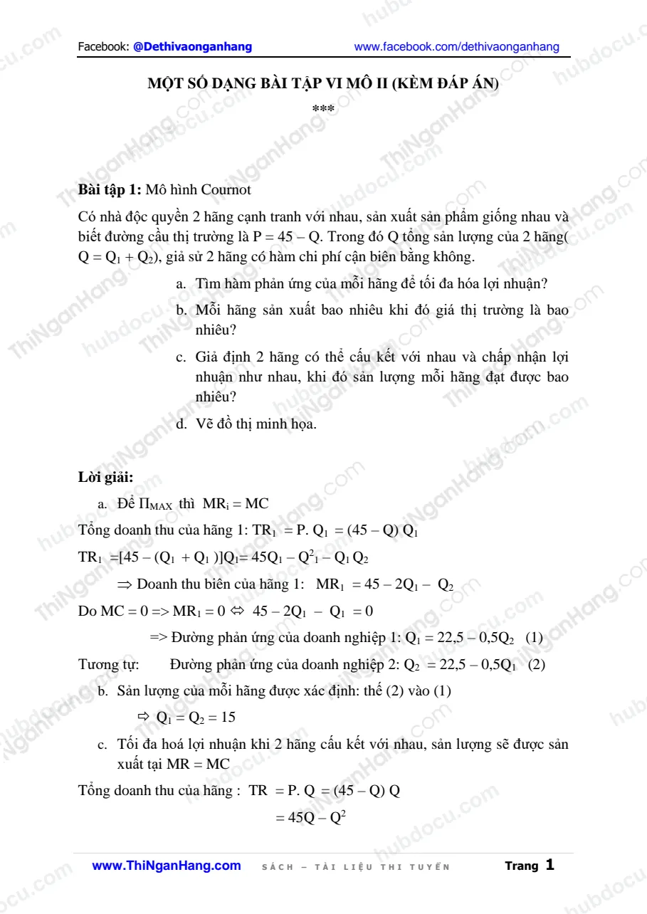 Một số dạng bài tập Vi mô II (kèm Đáp án)