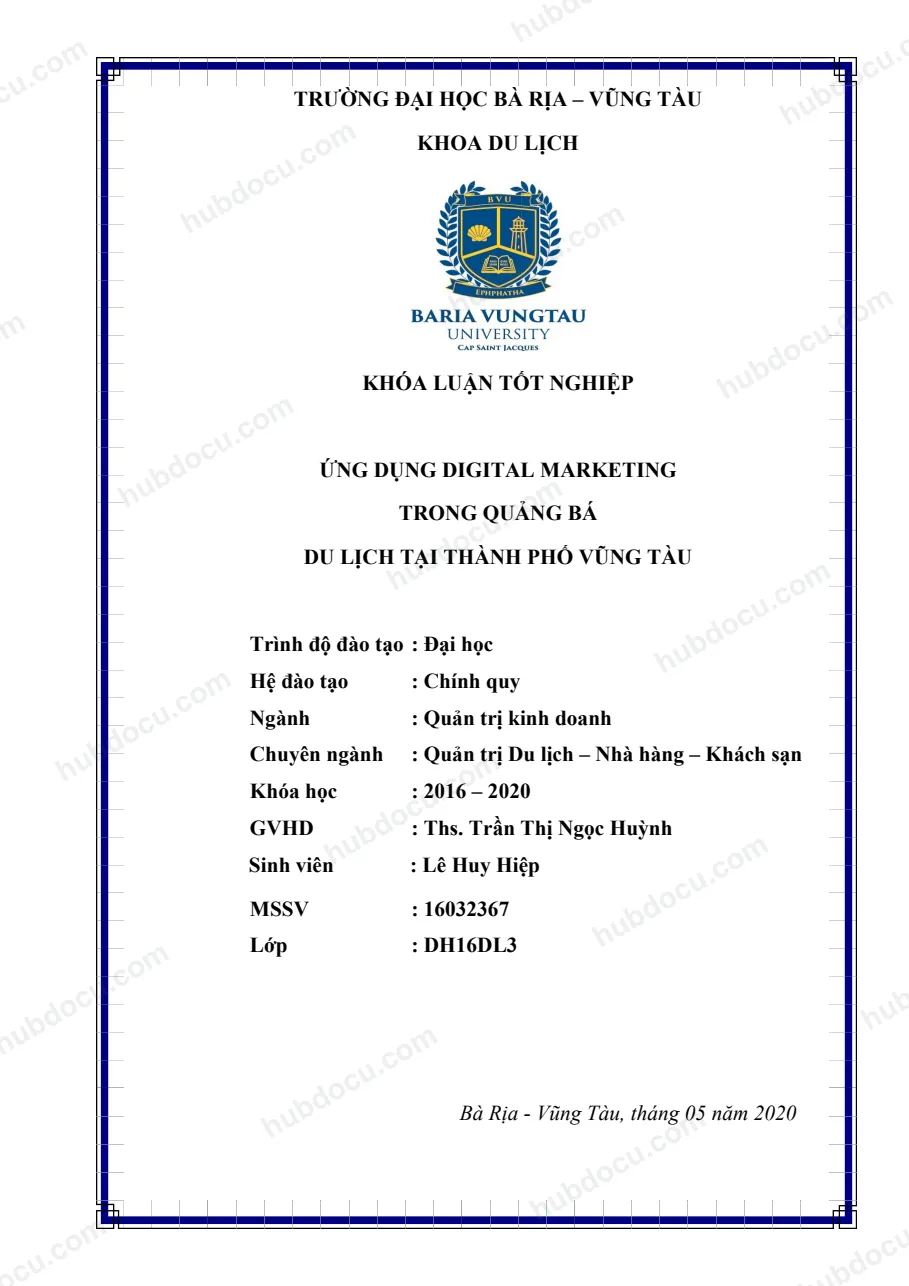 Khóa luận tốt nghiệp_Ứng dụng digital marketing trong quảng bá du lịch tại TP Vũng Tàu