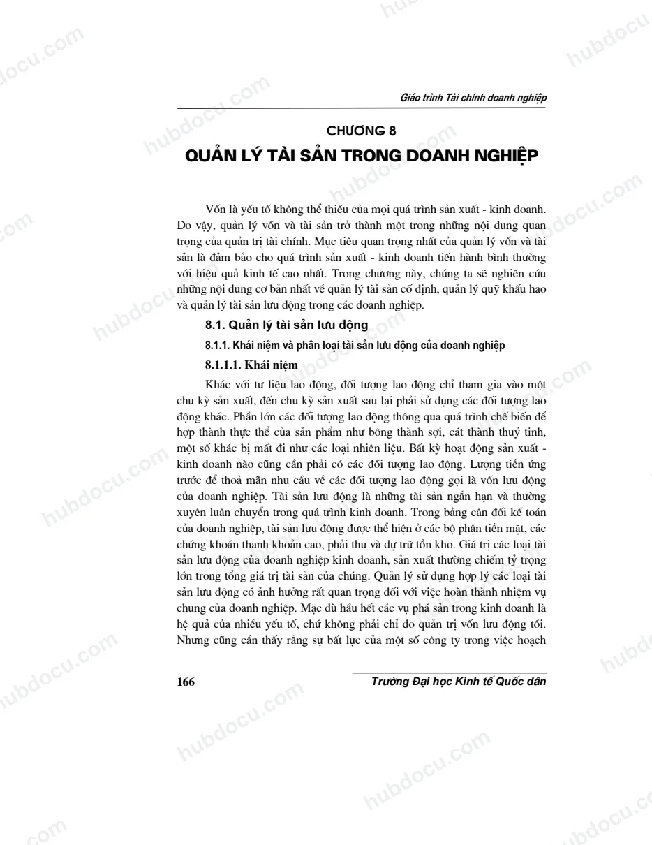Chương 8. Quản lý tài sản trong doanh nghiệp - Giáo trình tài chính doanh nghiệp (10 chương)