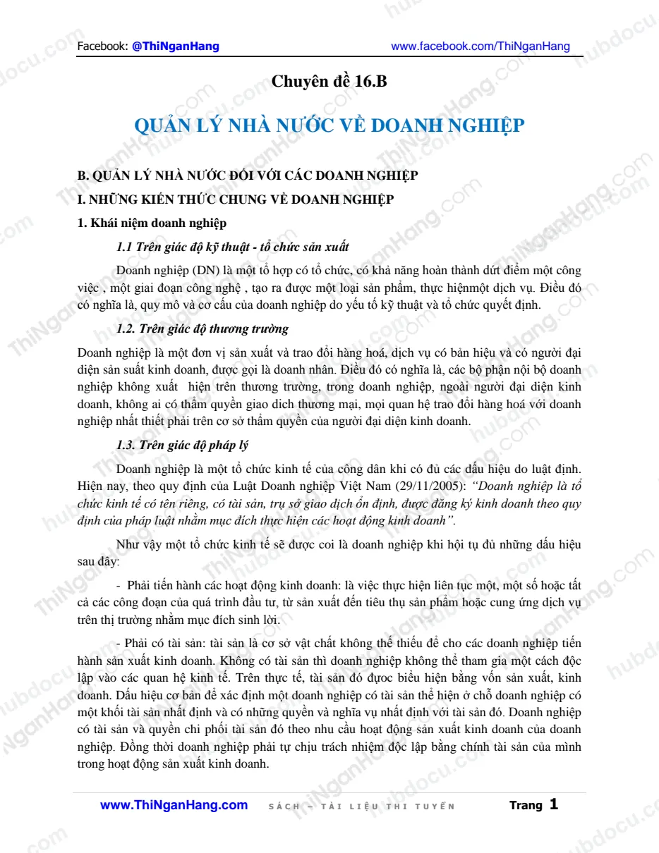 Chuyên đề 16B. Quản lý Nhà nước về Doanh nghiệp - Ôn thi Công chức