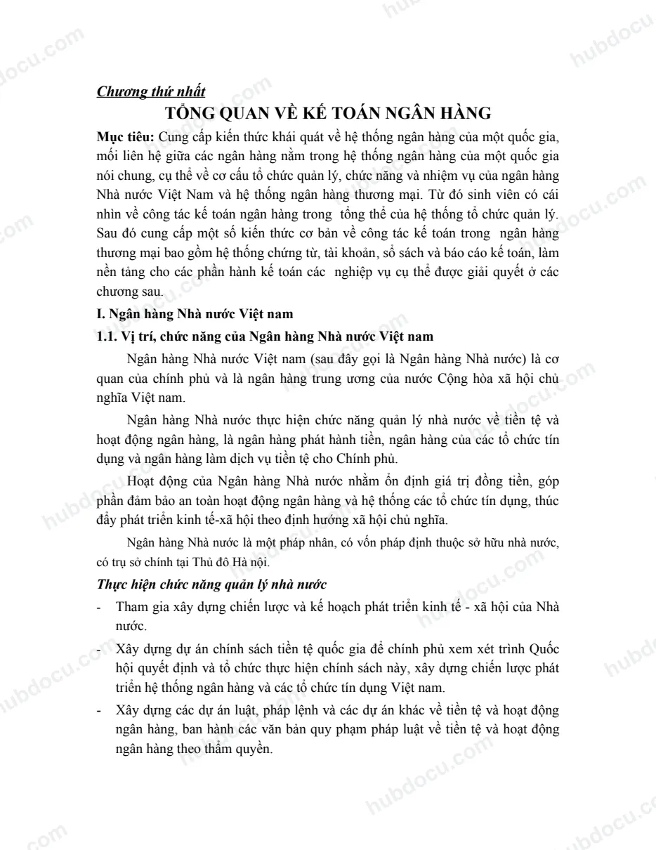 Giáo trình Kế toán ngân hàng - C1. Tổng quan