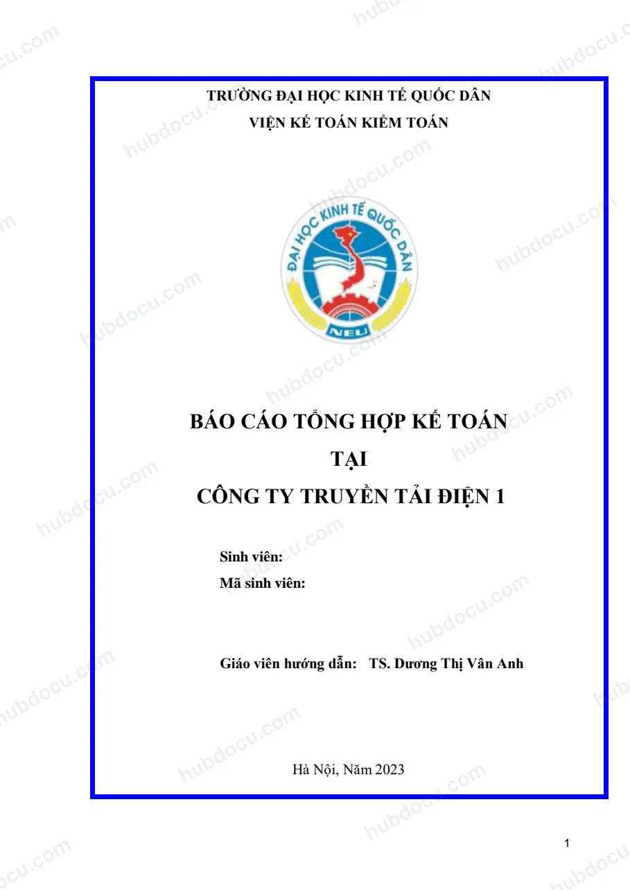 Báo cáo thực tập kế toán NEU - Công ty truyền tải điện 1