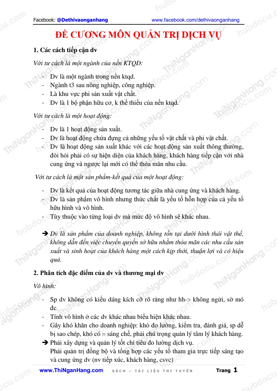 30 câu đề cương môn Quản trị dịch vụ (có Đáp án)