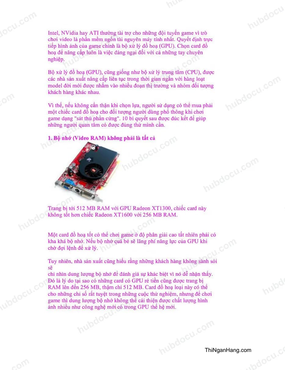 10 bí quyết của dân chơi game và Card đồ hoạ
