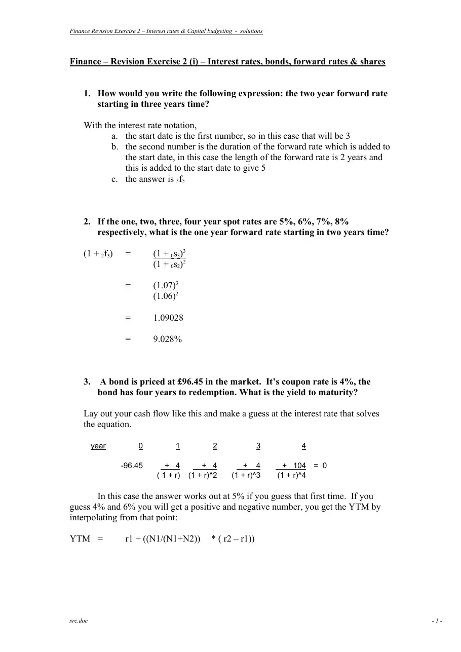 Interest rates & Capital budgeting (Ex2) (Lãi suất và hoạch định vốn)