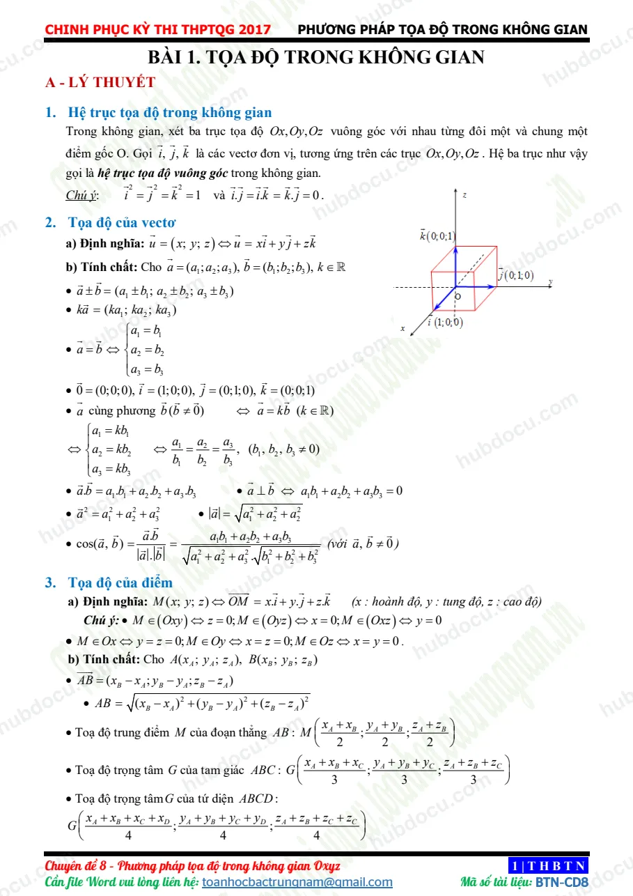 phương pháp toạ độ trong không gian full