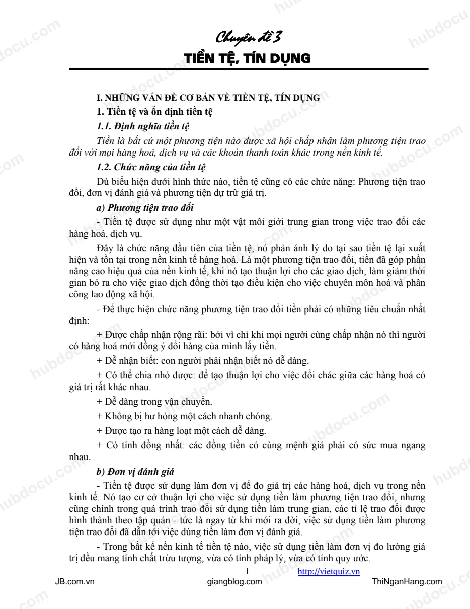 (Ôn thi CPA) Chuyên đề 3. Tiền tệ - Tín dụng
