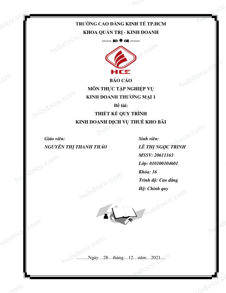 BÁO CÁO THỰC TẬP - THIẾT KẾ QUY TRÌNH KINH DOANH DỊCH VỤ THUÊ KHO BÃI