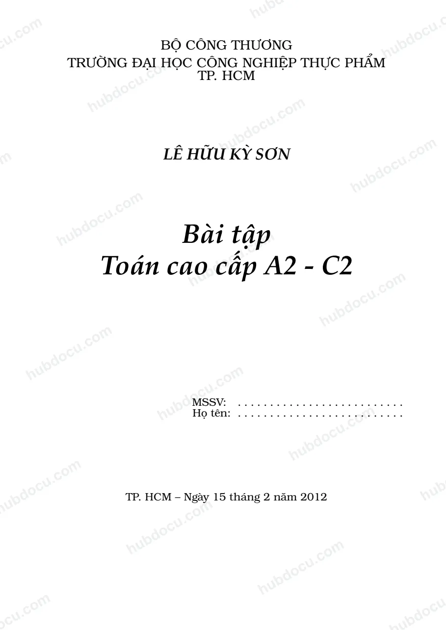 Bài tập Toán cao cấp A2 - C2 - Lê Hữu Kỳ Sơn