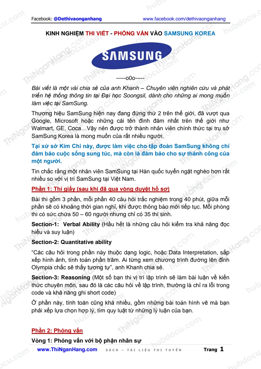 Kinh nghiệm thi viết và phỏng vấn vào Samsung Korea