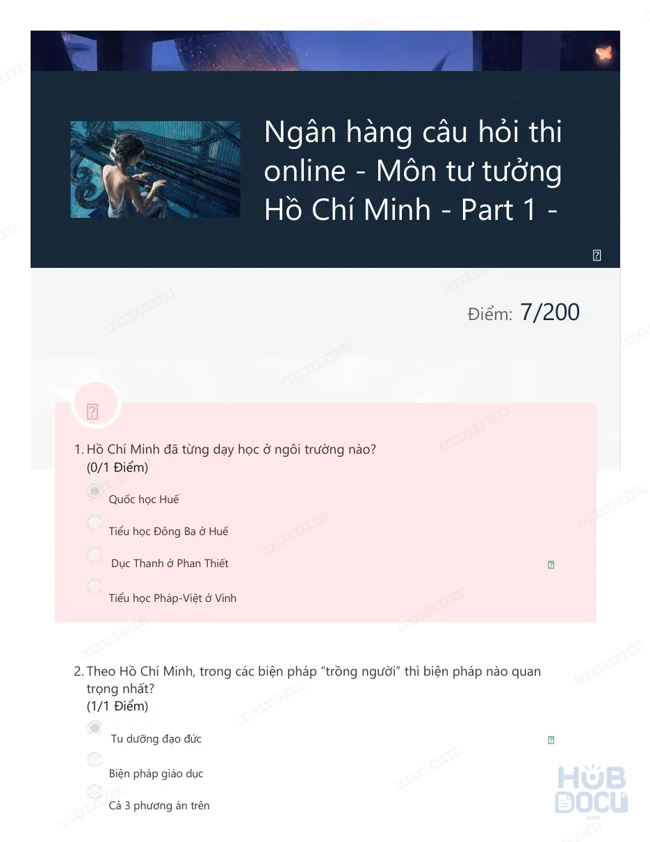 Ngân hàng câu hỏi trắc nghiệm online Tư tưởng Hồ Chí Minh (P1)