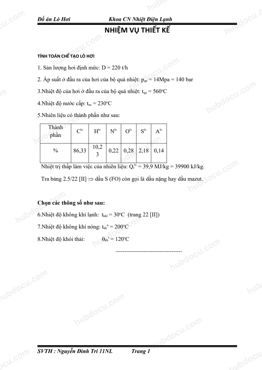 Dự án thiết kế lò hơi