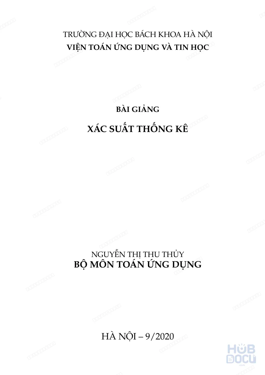 Bài giảng Xác suất thống kê (HUST) cô Thuỷ