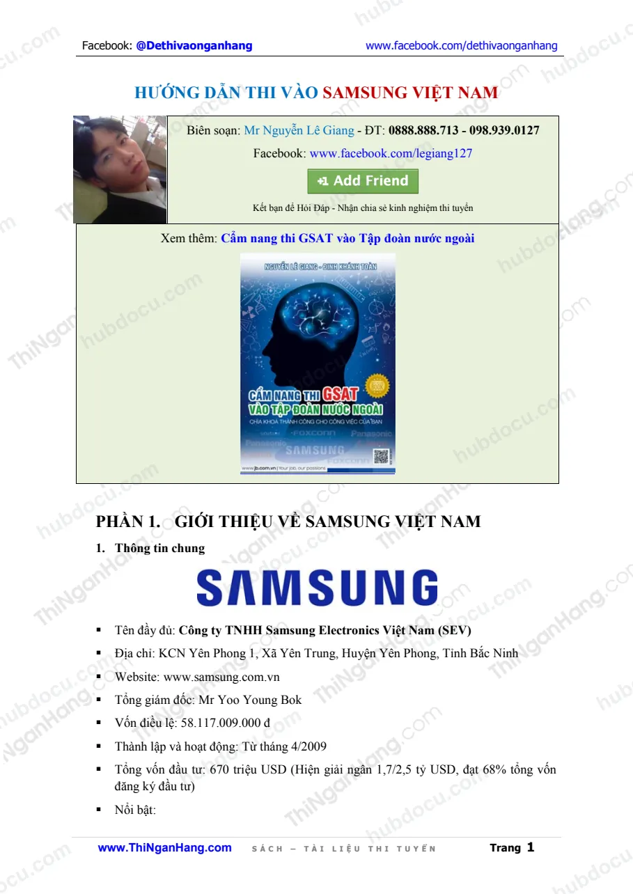 Hướng dẫn thi tuyển vào SamSung Việt Nam 2017
