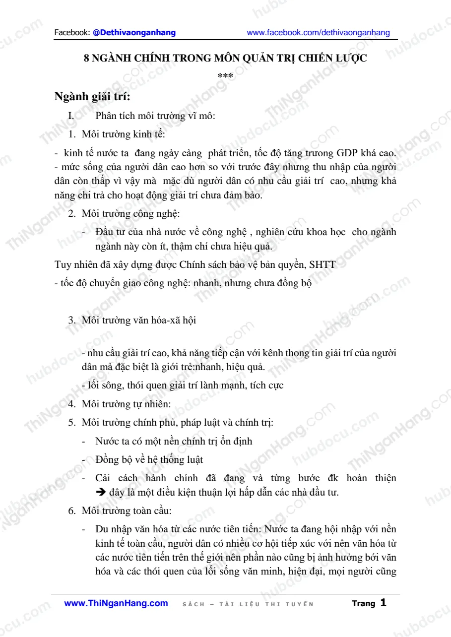 8 Ngành chính trong môn Quản trị chiến lược