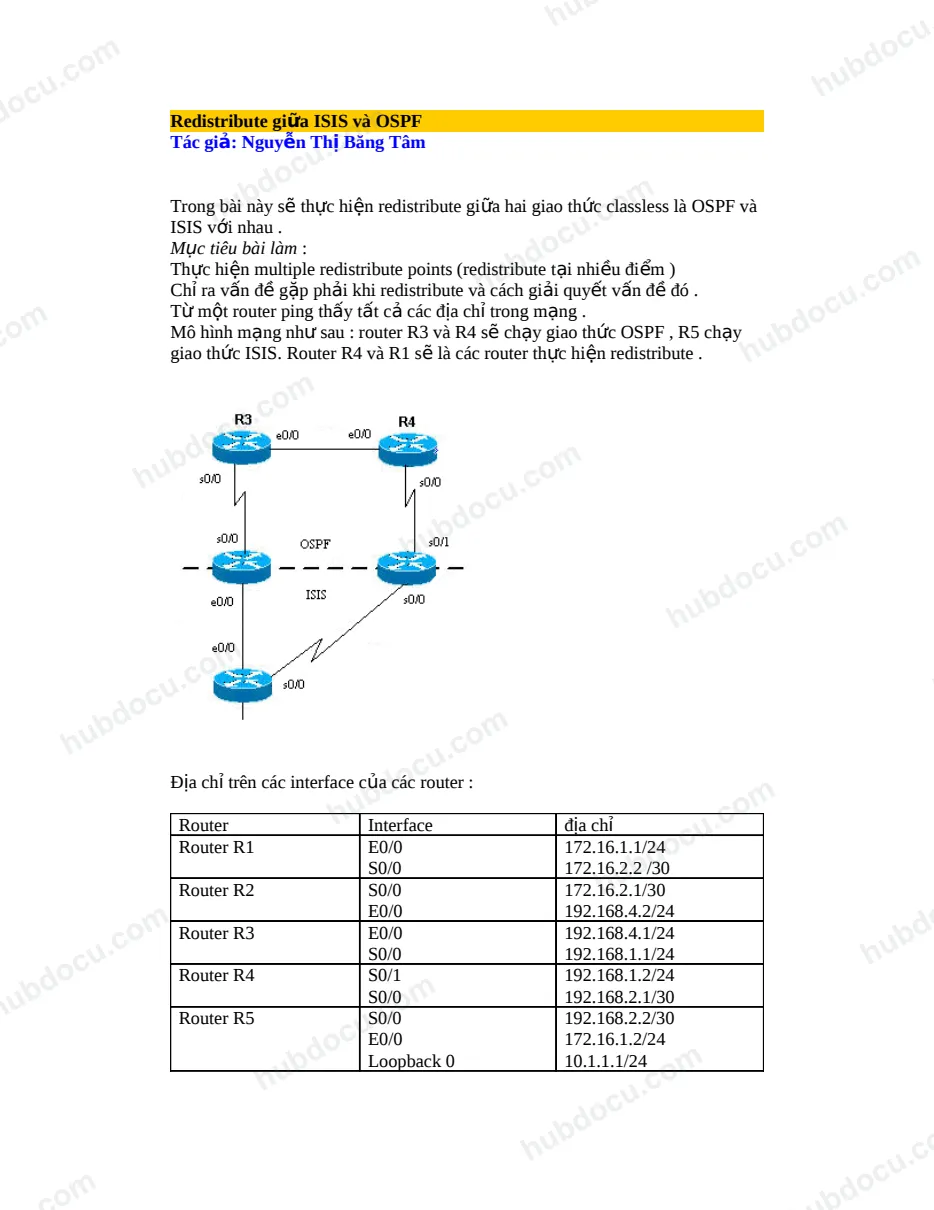 Redistribute giữa ISIS và OSPF - Nguyễn Thị Băng Tâm