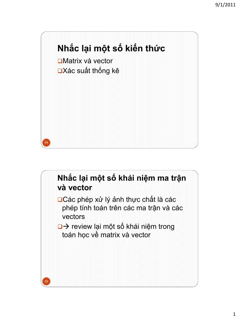 Digital Image processing Review Mathematical (Toán học nền tảng cho xử lý ảnh) - Hoàng Văn Hiệp