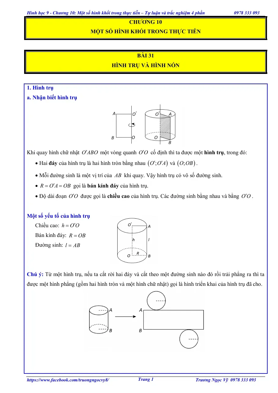 Tự luận và trắc nghiệm một số hình khối trong thực tiễn Toán 9 (Sách Kết nối tri thức)
