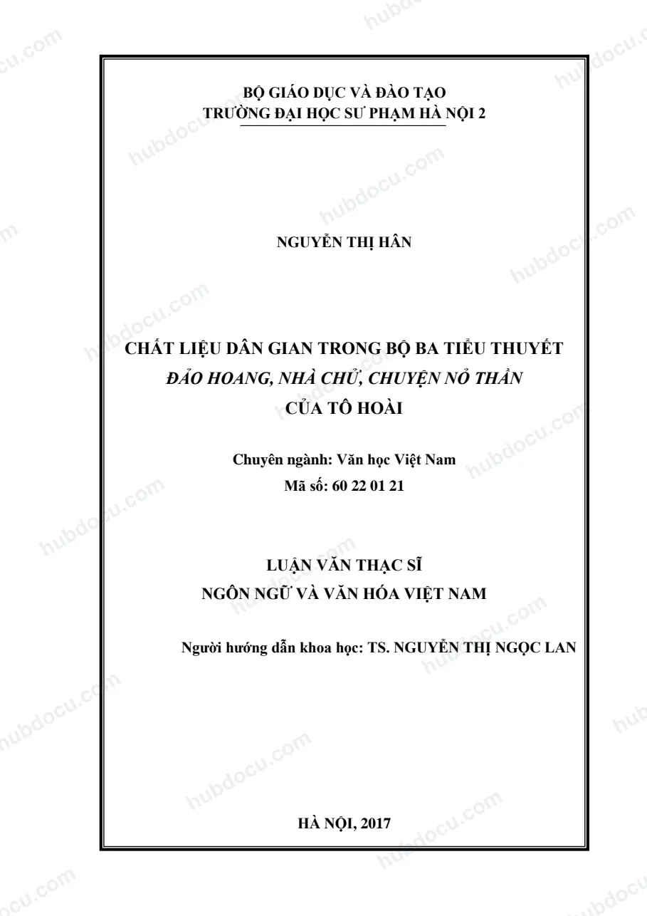 Luận văn thạc sĩ văn học - Chất liệu dân ca trong bộ ba tiểu thuyết Đảo hoang, Nhà Chử, Chuyện nỏ thần