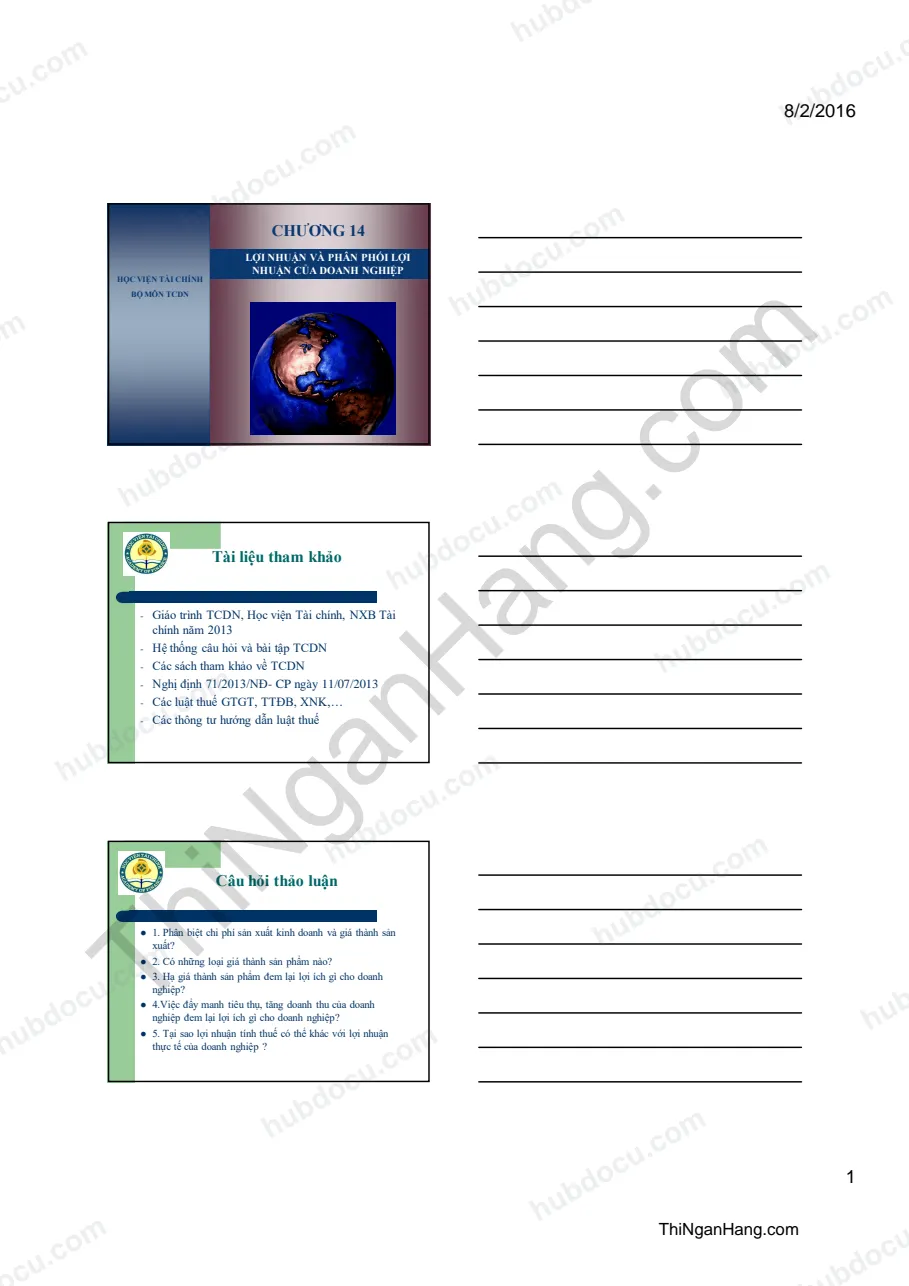 Slide Chương 14. Lợi nhuận và Phân phối lợi nhuận của DN - Môn Tài chính doanh nghiệp (HVTC)