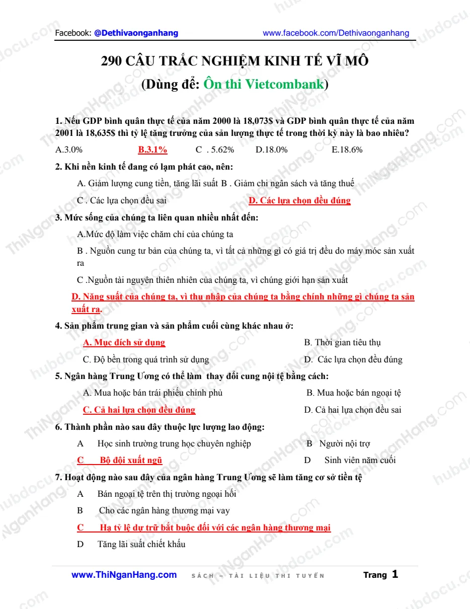 290 câu trắc nghiệm Kinh tế vĩ mô kèm Đáp án