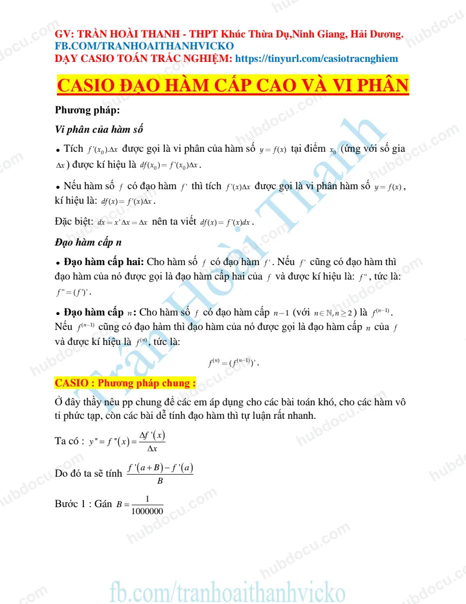 Casio - Đạo hàm cấp cao và vi phân